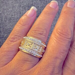 Gold Silver CZ Fashion Size 7 Ring Bold Big Statement